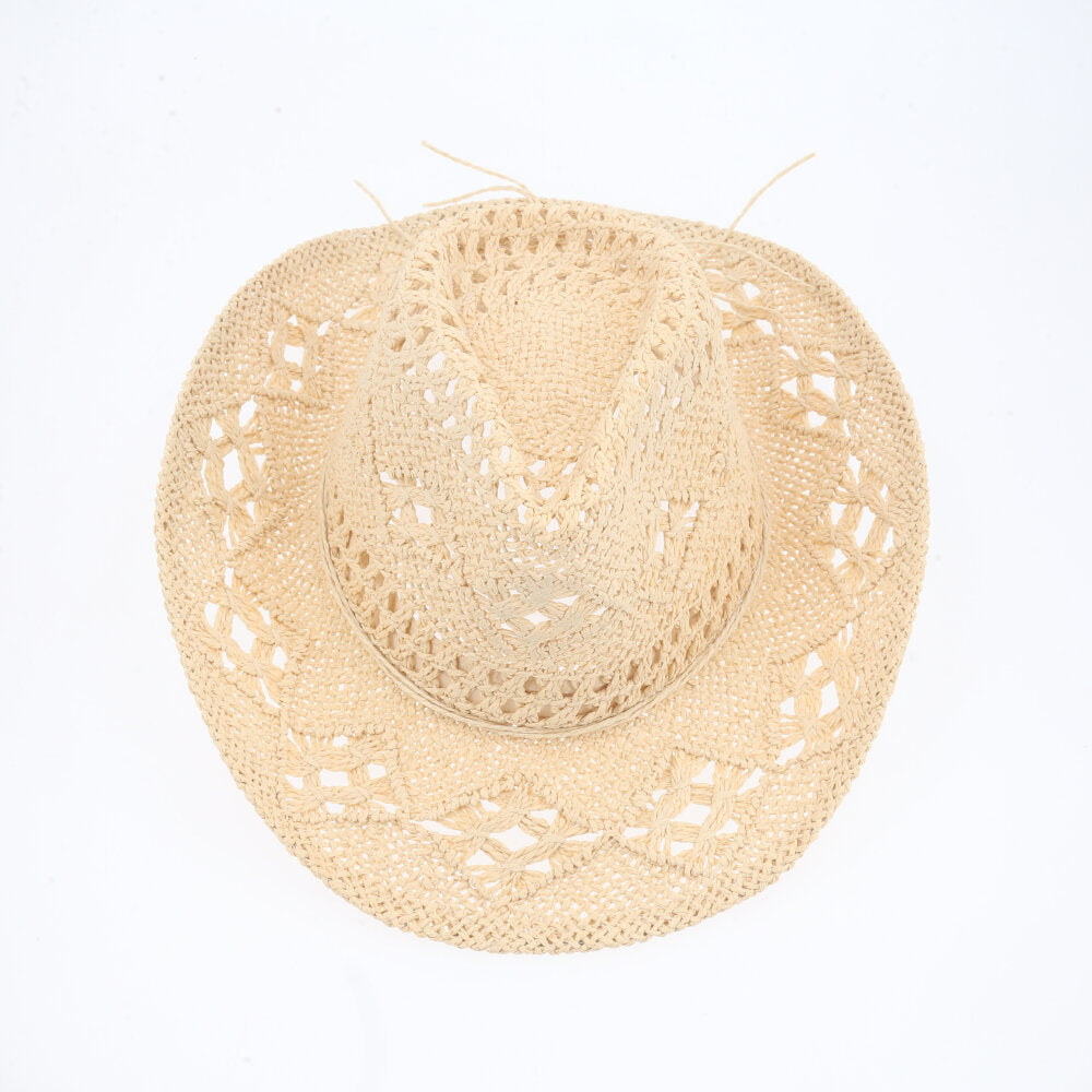 Chapéu de Palha Trançada Modelo Country Ventilado para Praia Bege