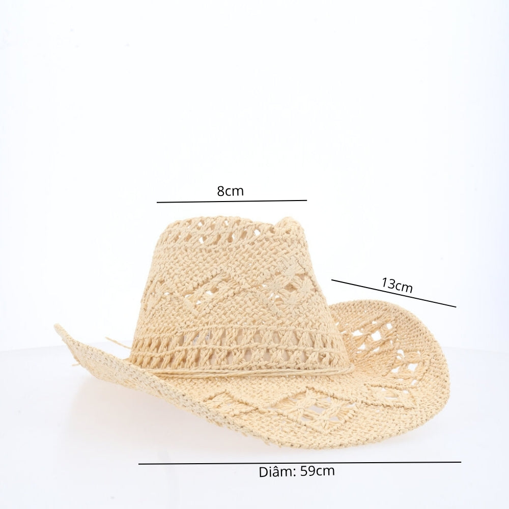 Chapéu de Palha Trançada Modelo Country Ventilado para Praia Bege