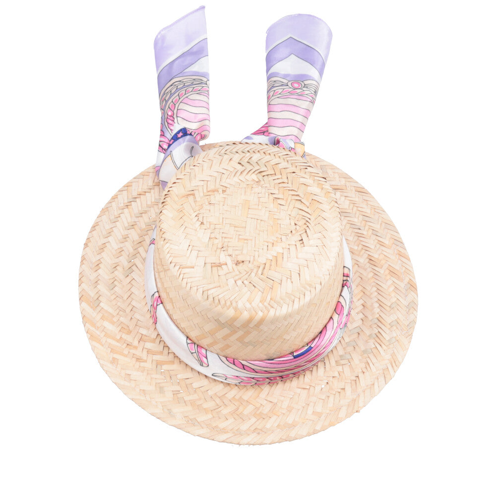 Chapéu de Palha com Lenço Removível para Amarração Lilas
