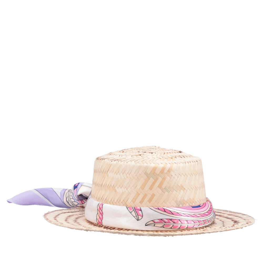 Chapéu de Palha com Lenço Removível para Amarração Lilas