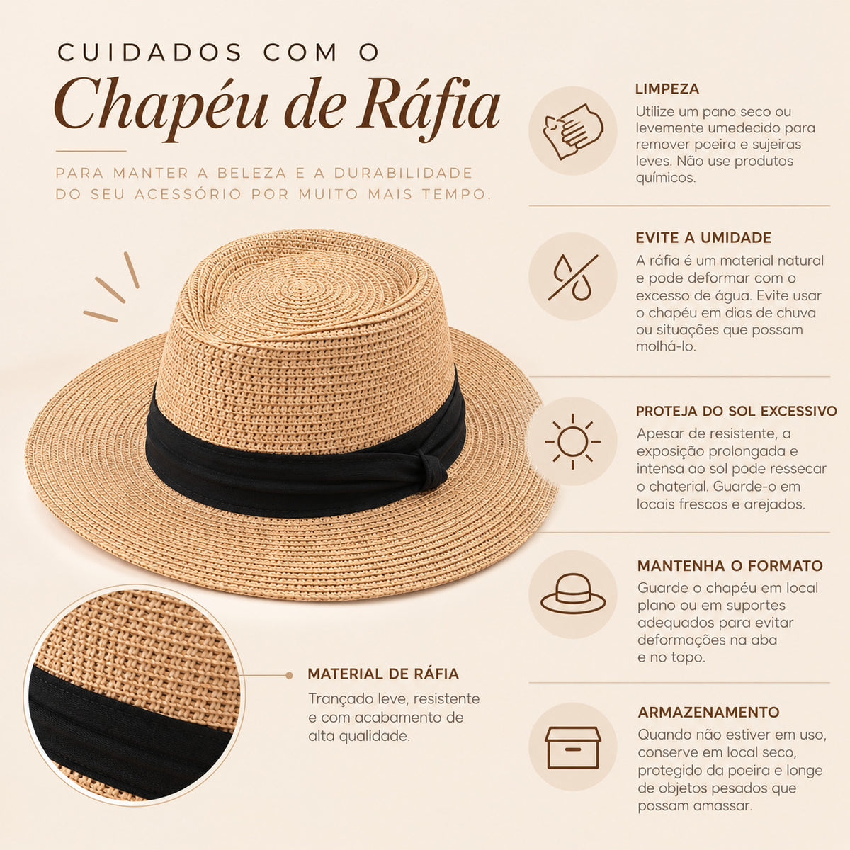 Chapéu de Praia em Ráfia com Faixa Caramelo