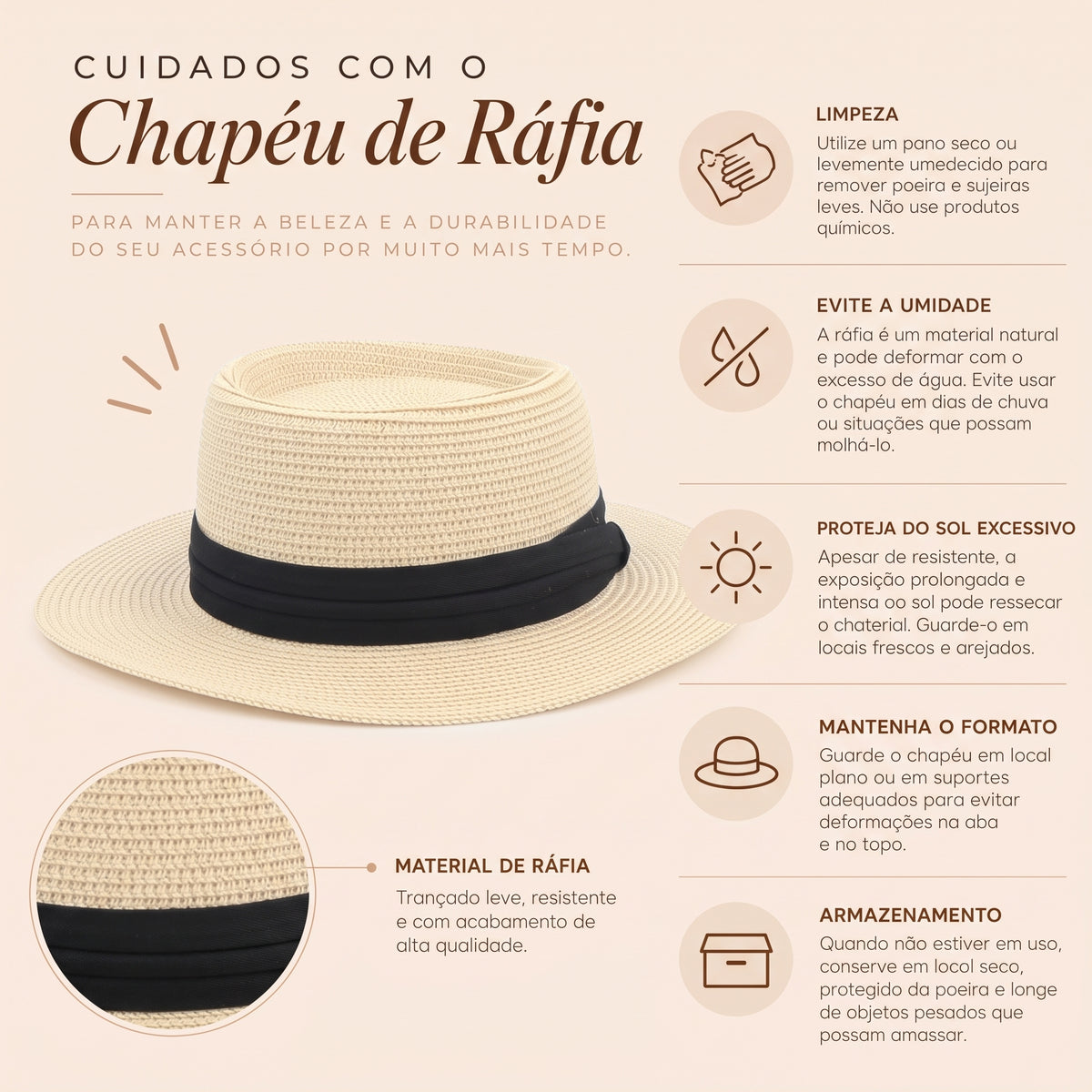 Chapéu de Praia em Ráfia com Faixa Marfim