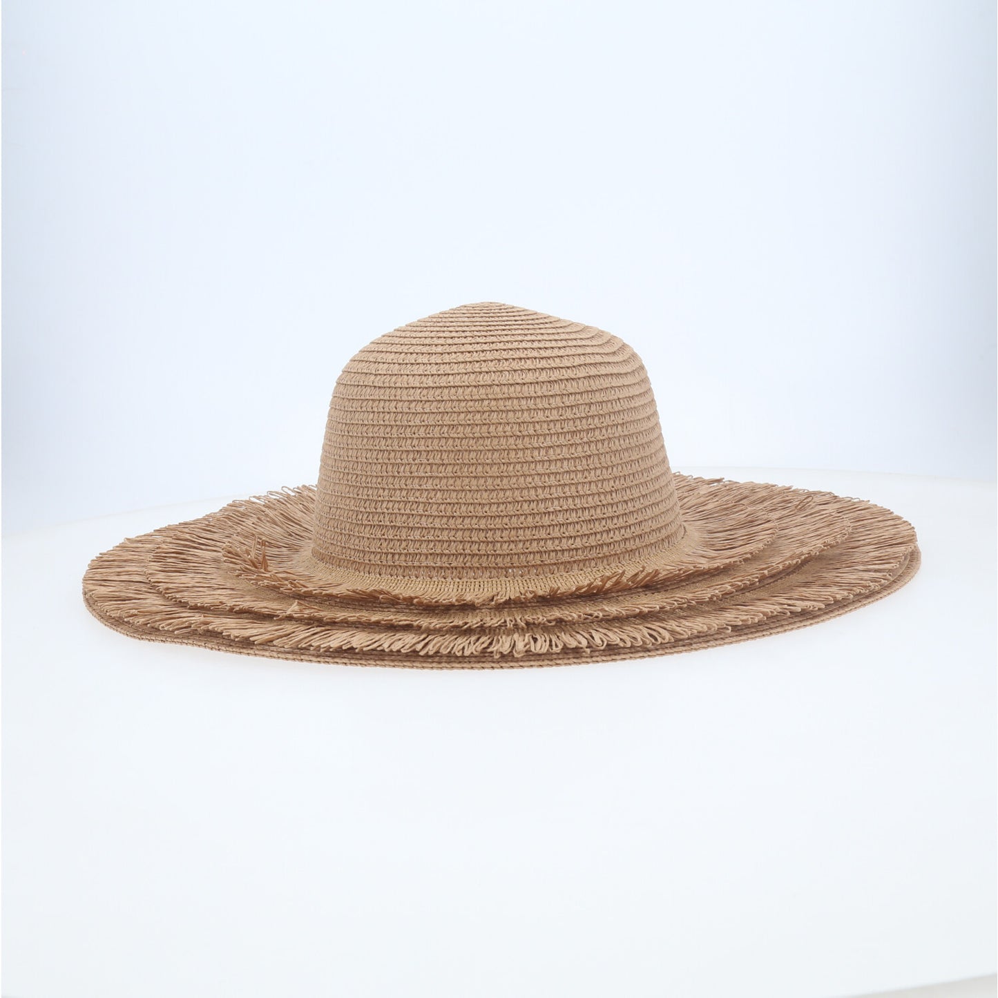 Chapéu de Praia Estilo Riviera com Aba Desfiada Caramelo
