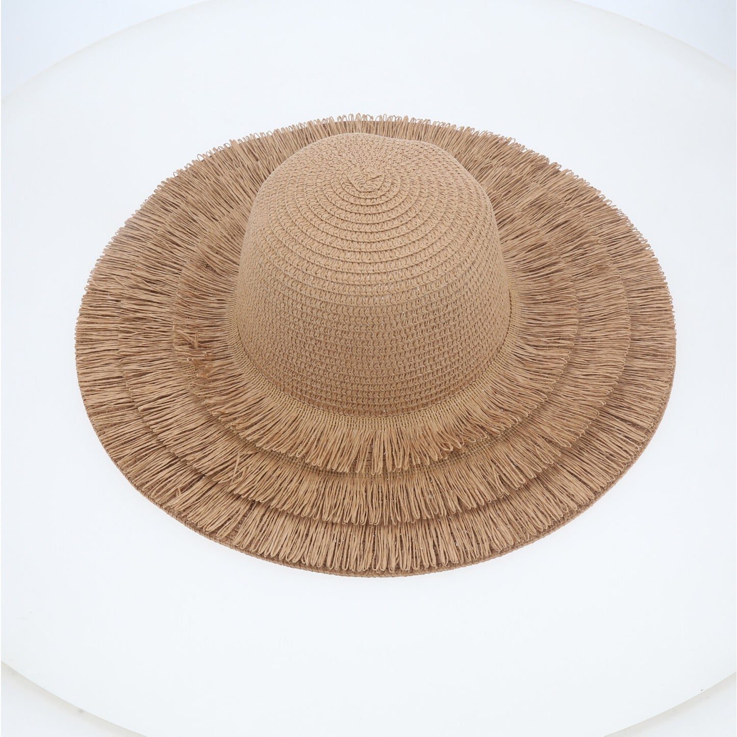 Chapéu de Praia Estilo Riviera com Aba Desfiada Caramelo