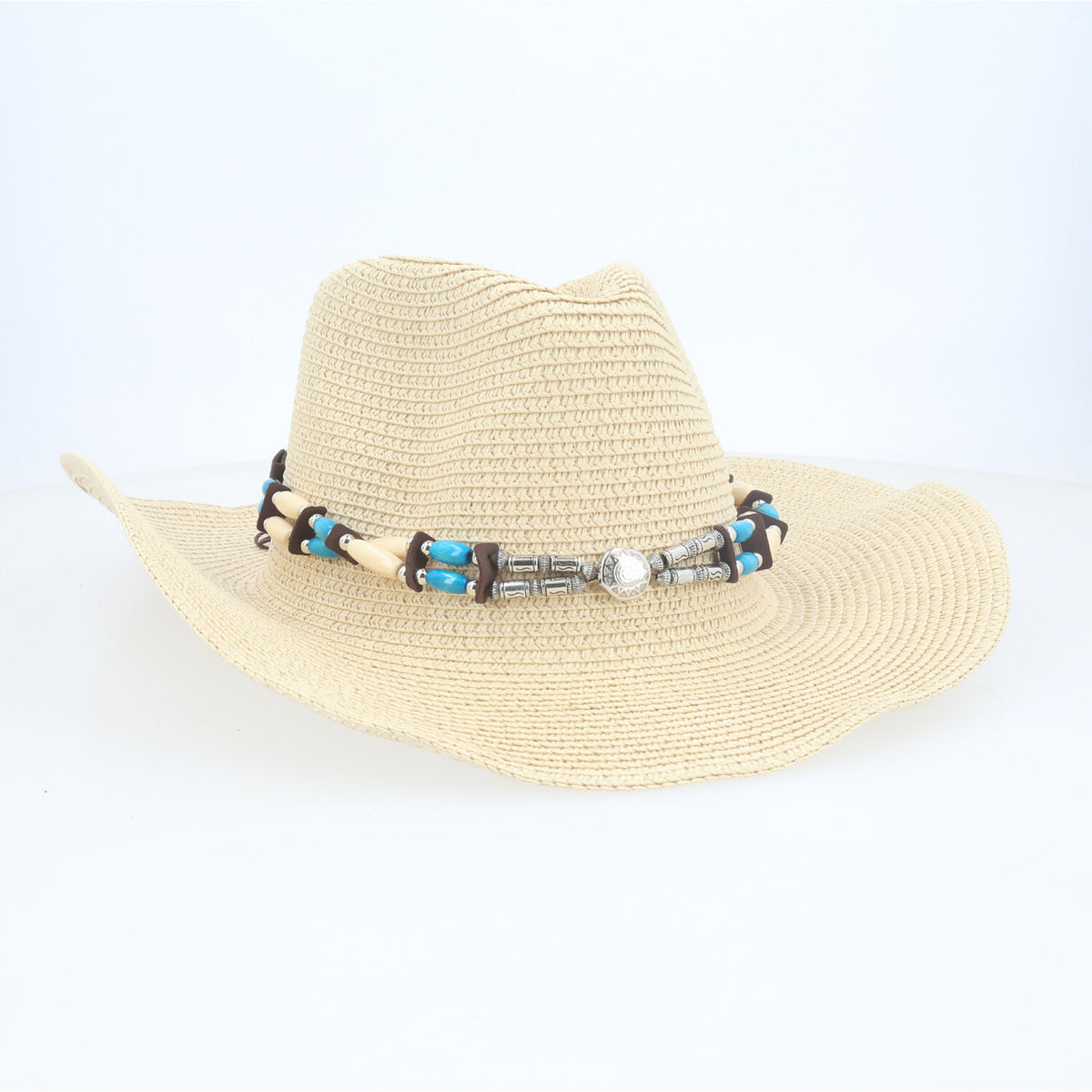 Chapéu de Ráfia Estilo Country com Aplique em Pedrarias Bege