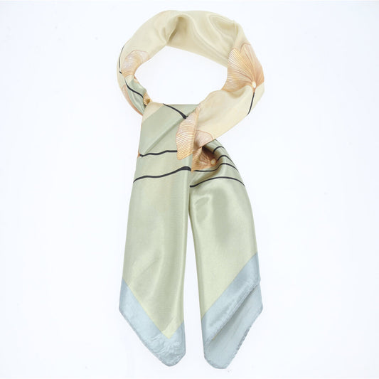 Lenço de Cetim Feminino Estampado Flores Azul