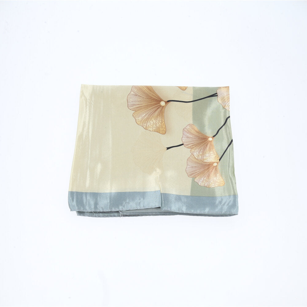 Lenço de Cetim Feminino Estampado Flores Azul