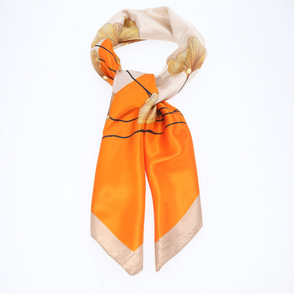 Lenço de Cetim Feminino Estampado Flores Bege