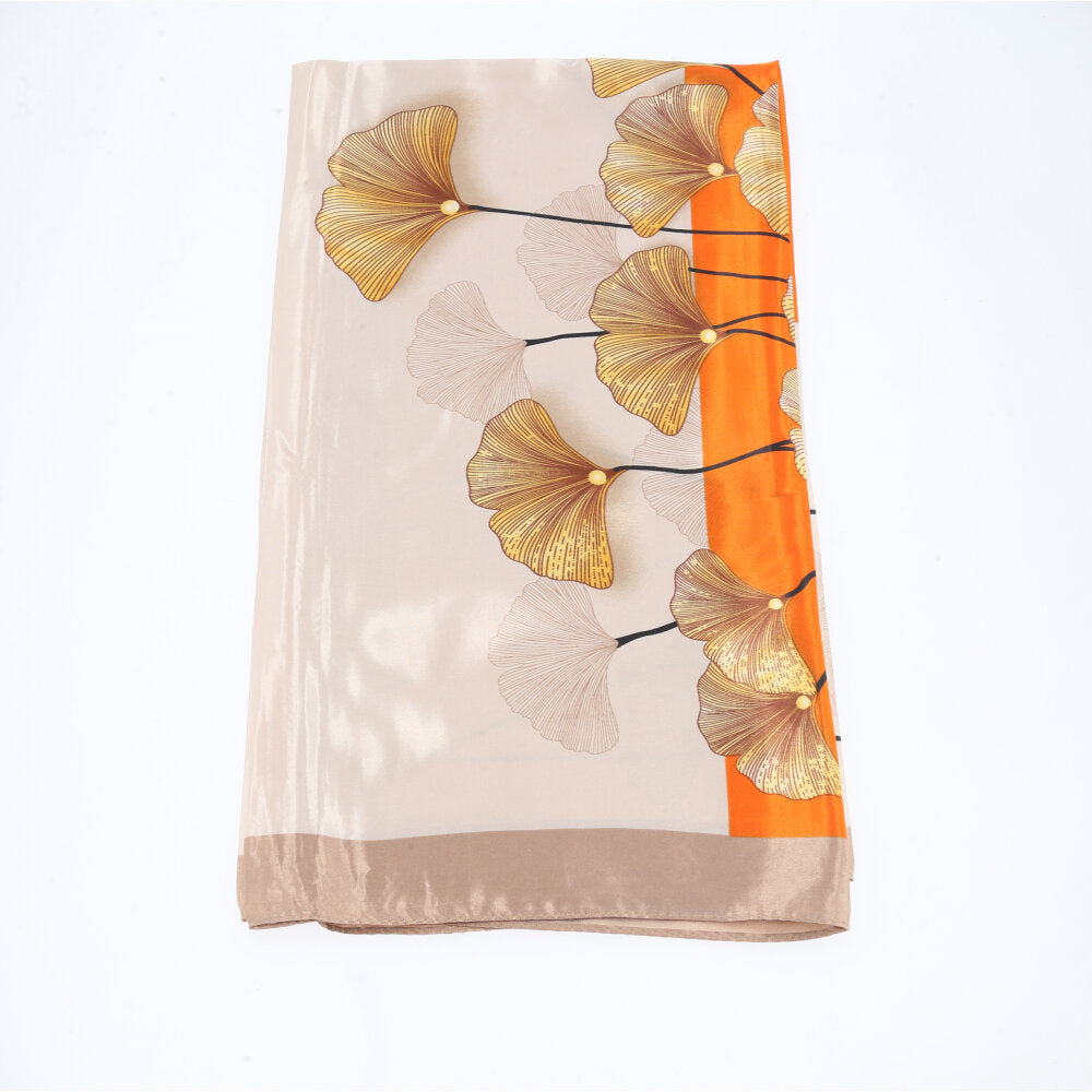 Lenço de Cetim Feminino Estampado Flores Bege