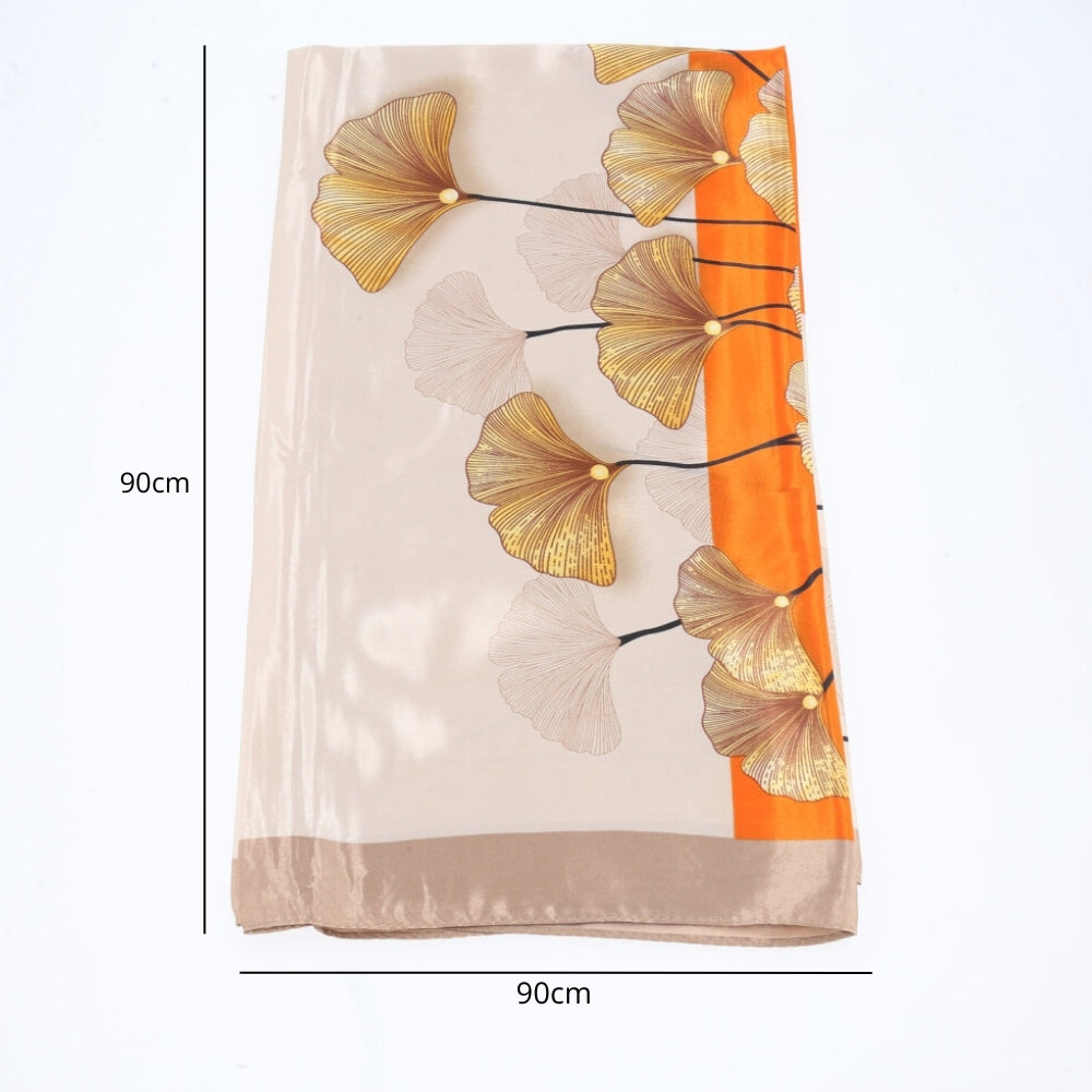 Lenço de Cetim Feminino Estampado Flores Bege