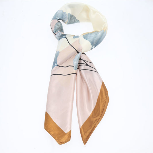 Lenço de Cetim Feminino Estampado Flores Caramelo