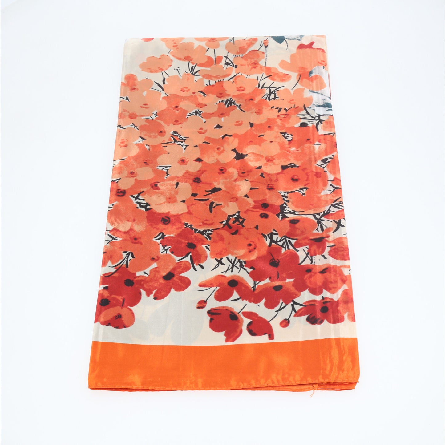 Lenço de Cetim com Estampa Floral Laranja