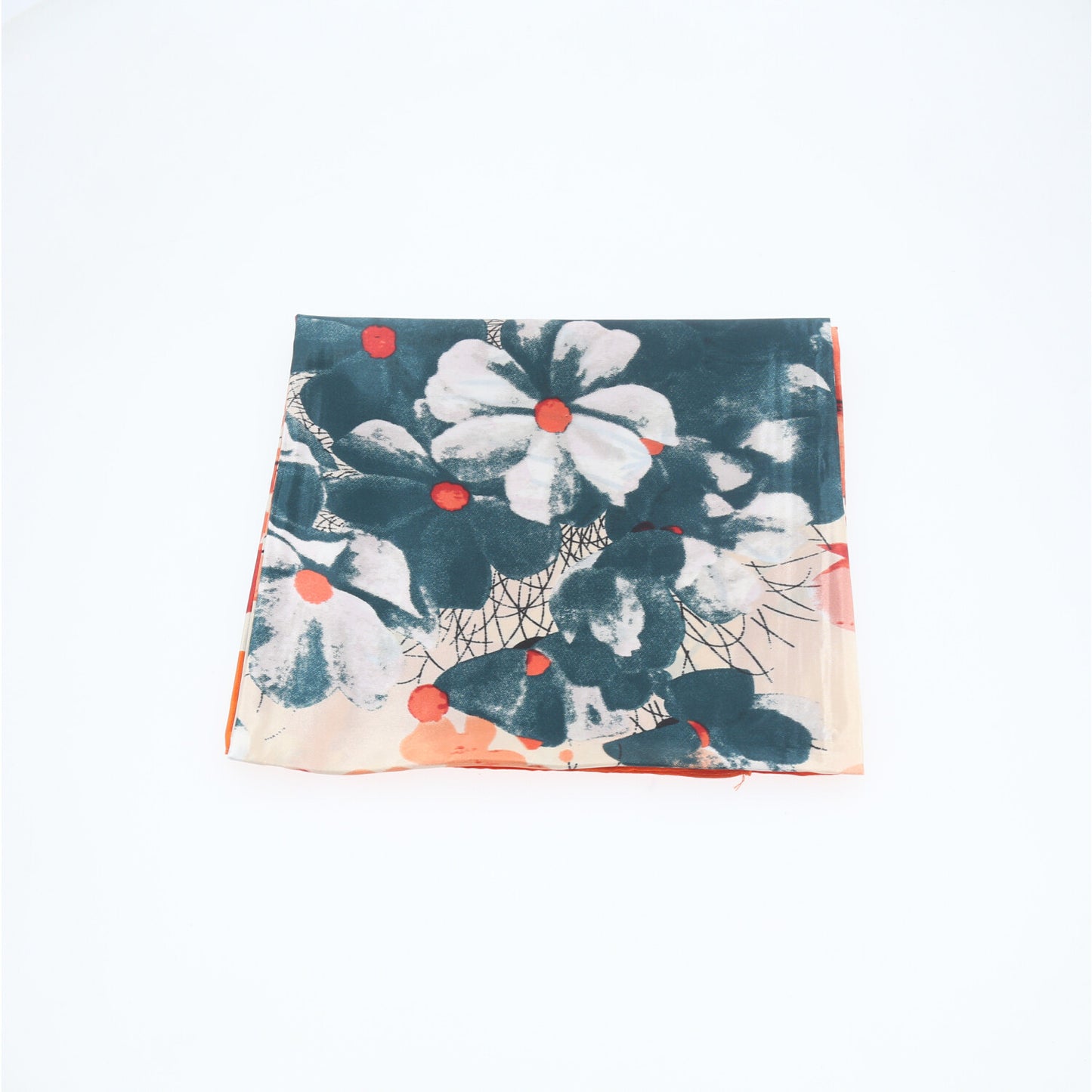 Lenço de Cetim com Estampa Floral Laranja