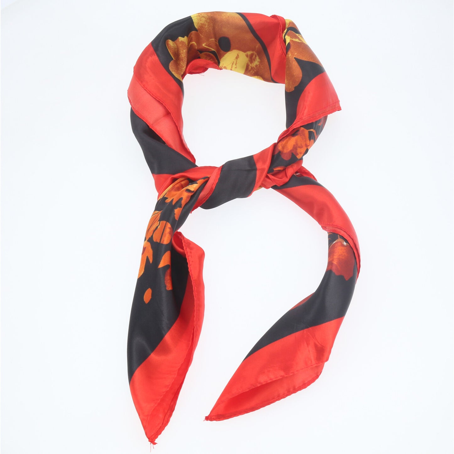 Lenço de Cetim com Estampa Floral Vermelho