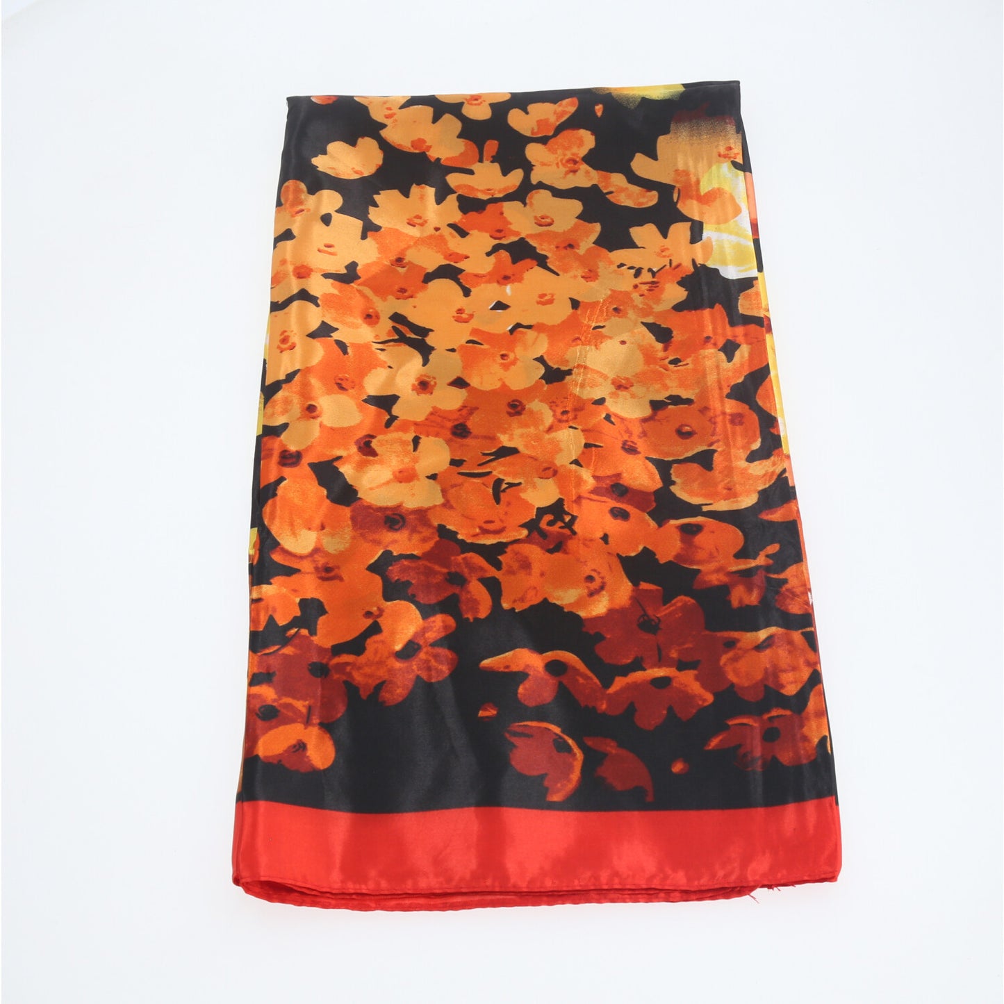 Lenço de Cetim com Estampa Floral Vermelho