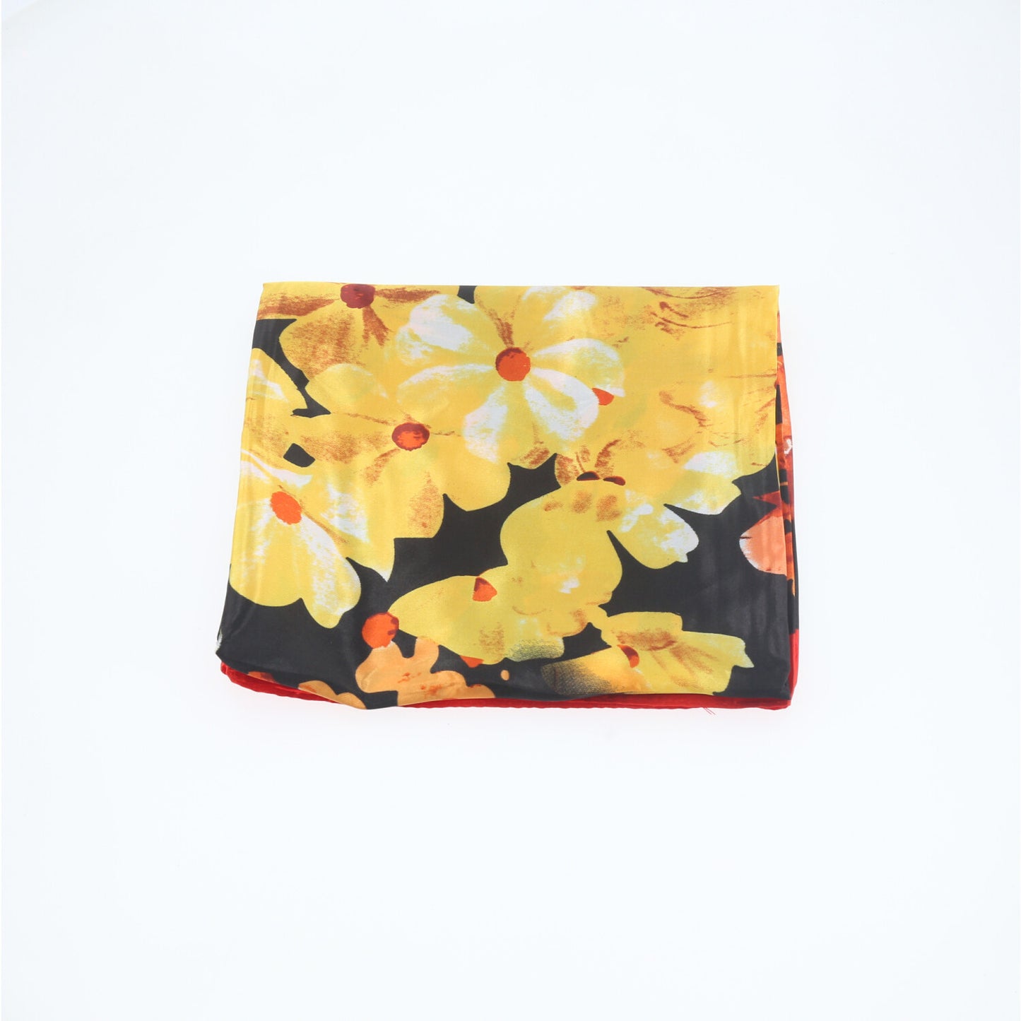 Lenço de Cetim com Estampa Floral Vermelho