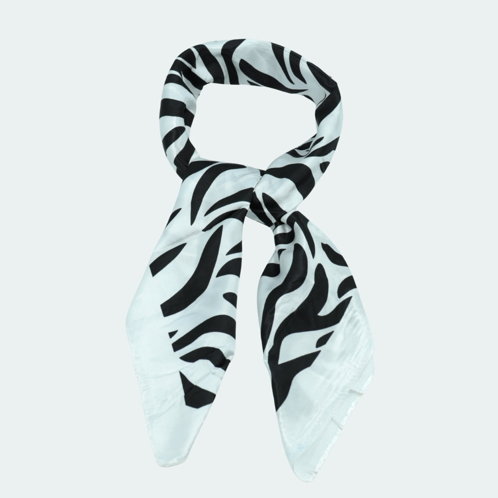 Lenço de Cetim Estampa Animal Print Branco