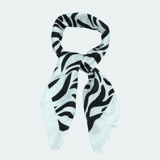 Lenço de Cetim Estampa Animal Print Branco