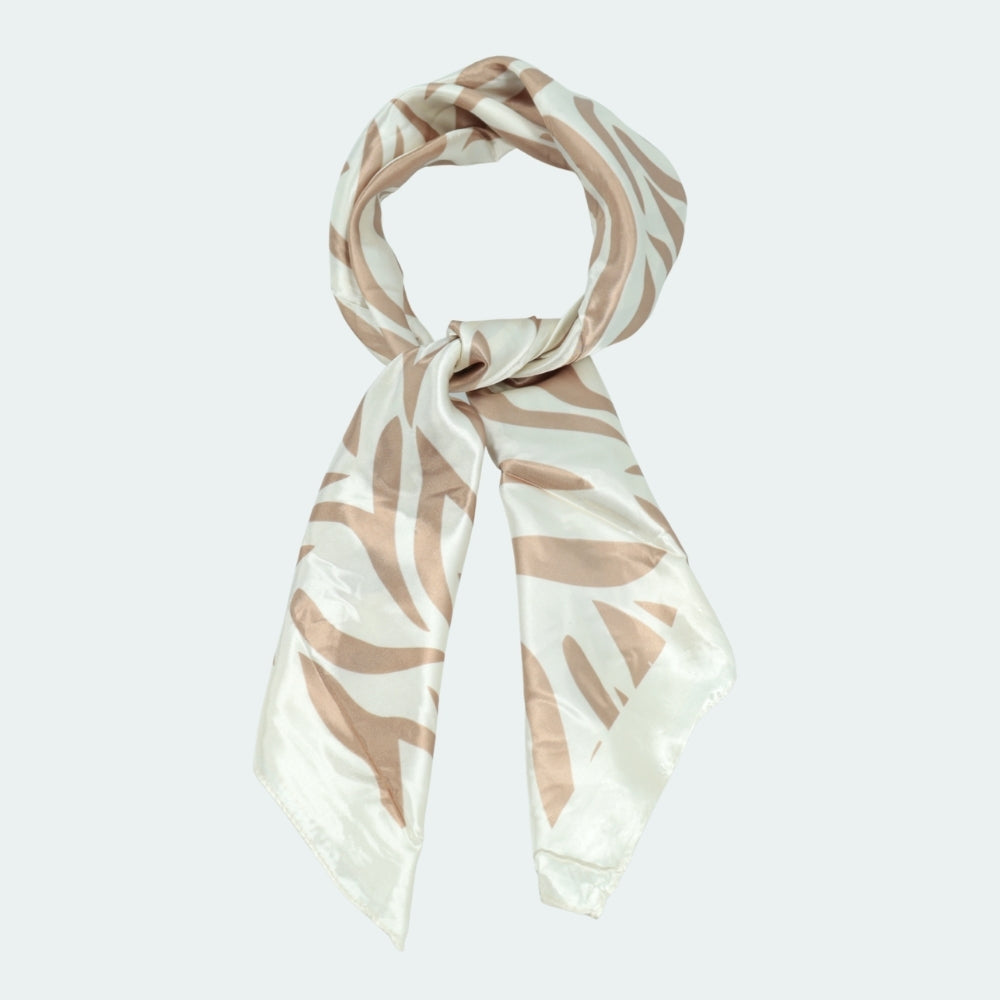Lenço de Cetim Estampa Animal Print Marfim
