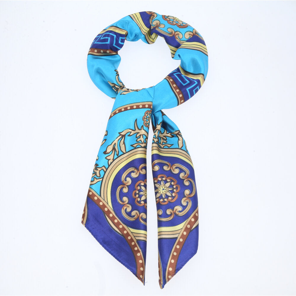 Lenço de Cetim Feminino Estampado Indiano Azul claro