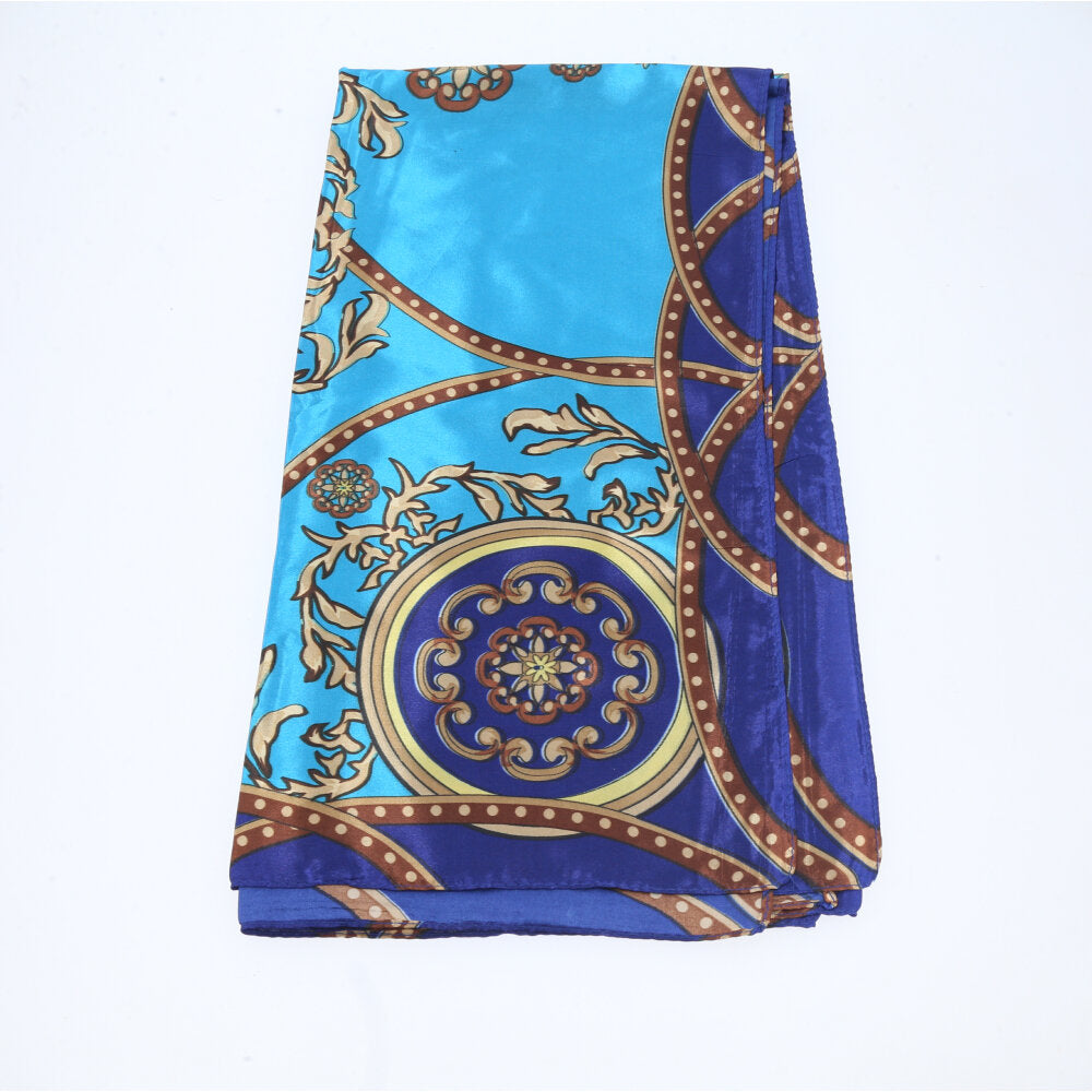 Lenço de Cetim Feminino Estampado Indiano Azul claro