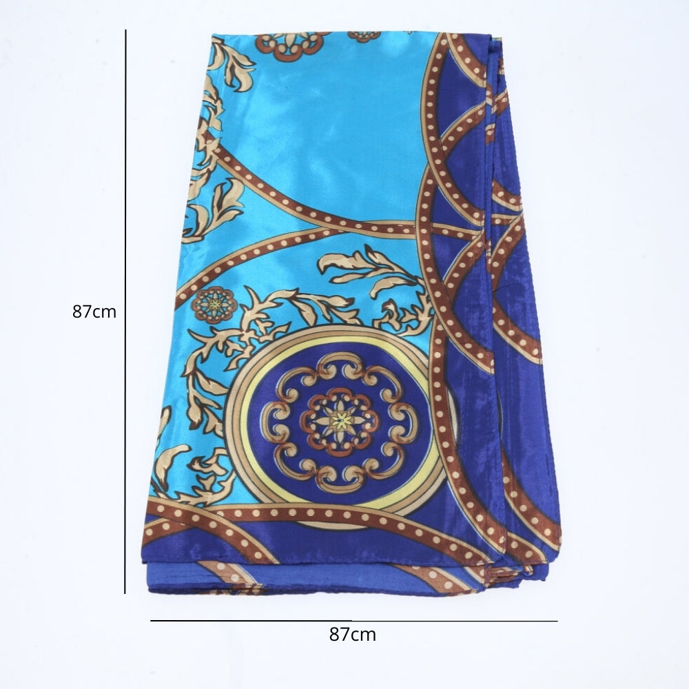 Lenço de Cetim Feminino Estampado Indiano Azul claro
