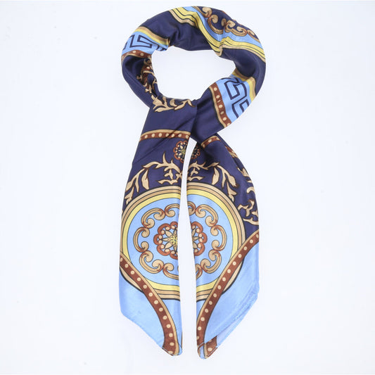 Lenço de Cetim Feminino Estampado Indiano Azul escuro