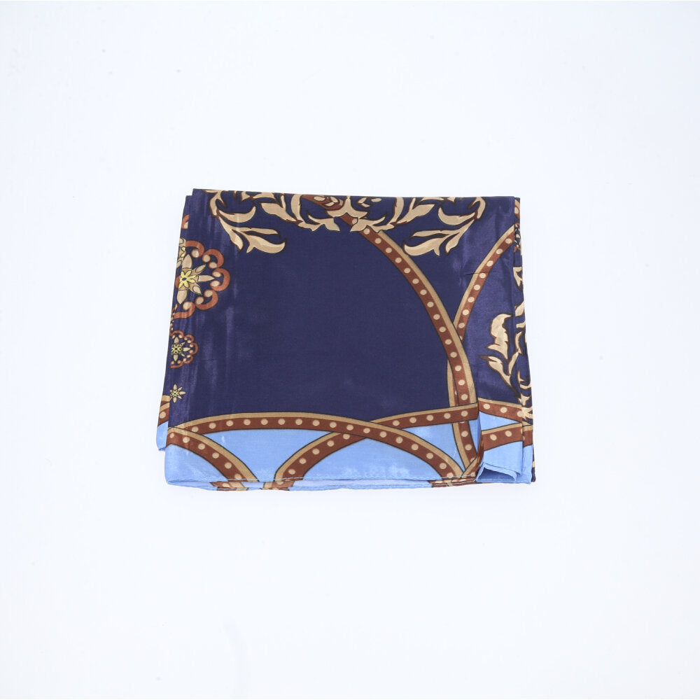Lenço de Cetim Feminino Estampado Indiano Azul escuro
