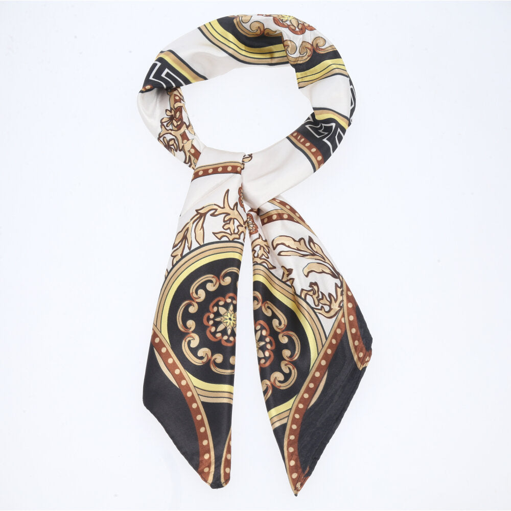 Lenço de Cetim Feminino Estampado Indiano Marfim