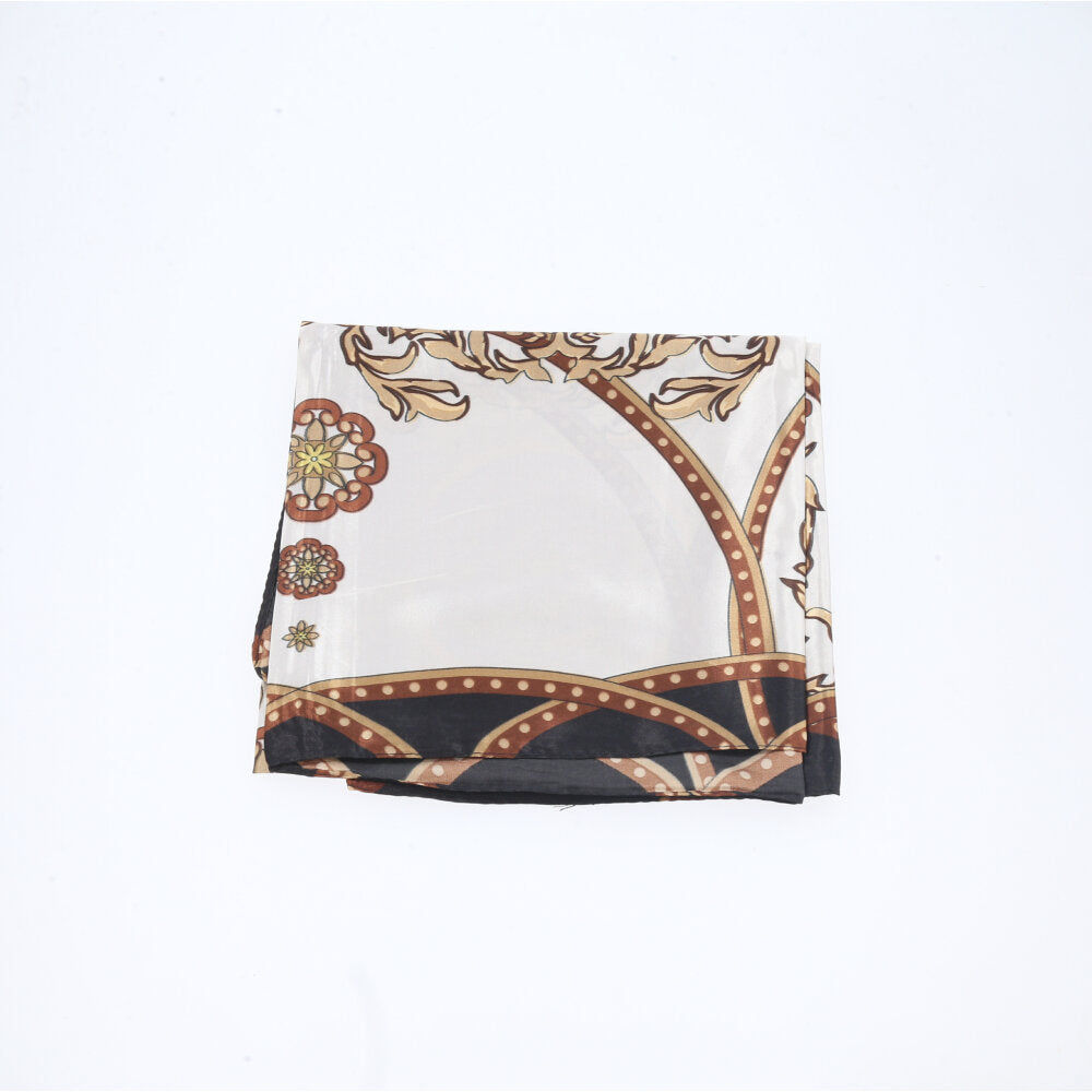 Lenço de Cetim Feminino Estampado Indiano Marfim