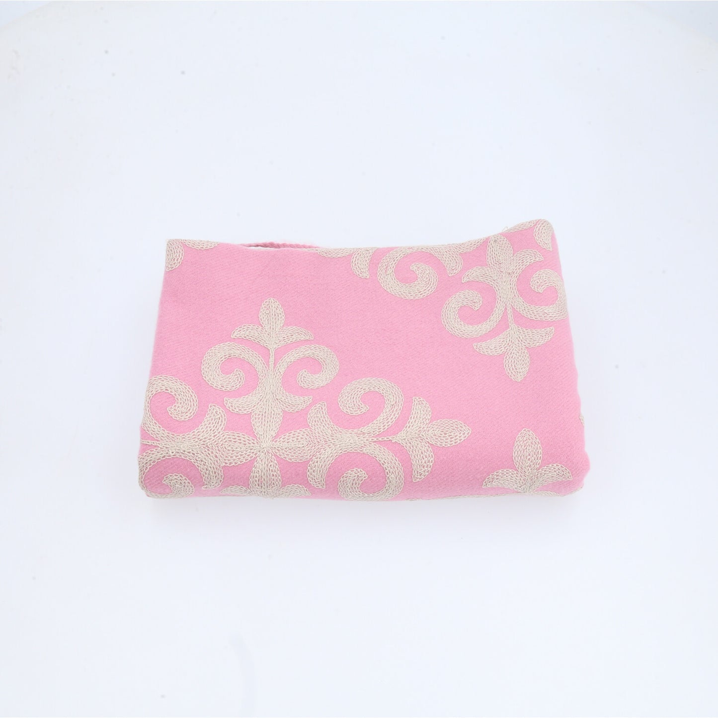 Cachecol Bordado Floral com Franjas Rosa