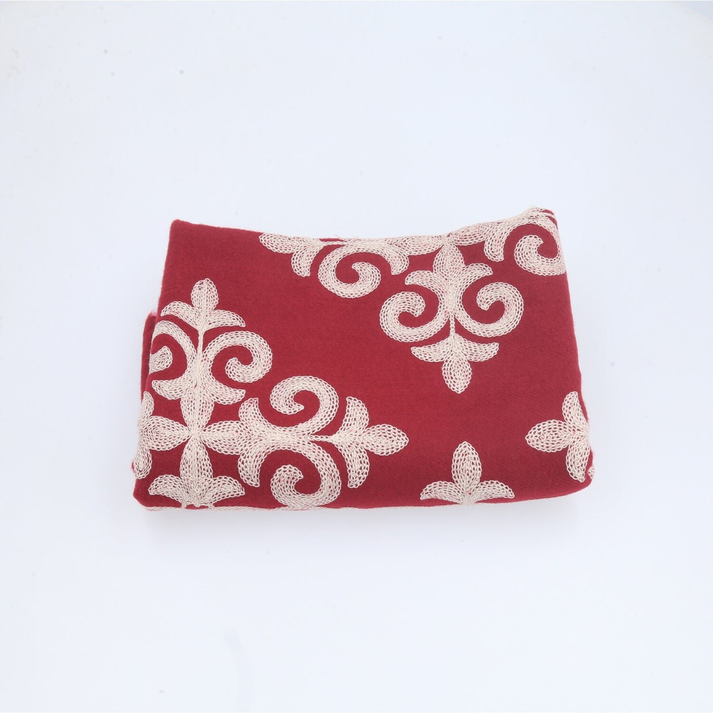 Cachecol Bordado Floral com Franjas Vermelho