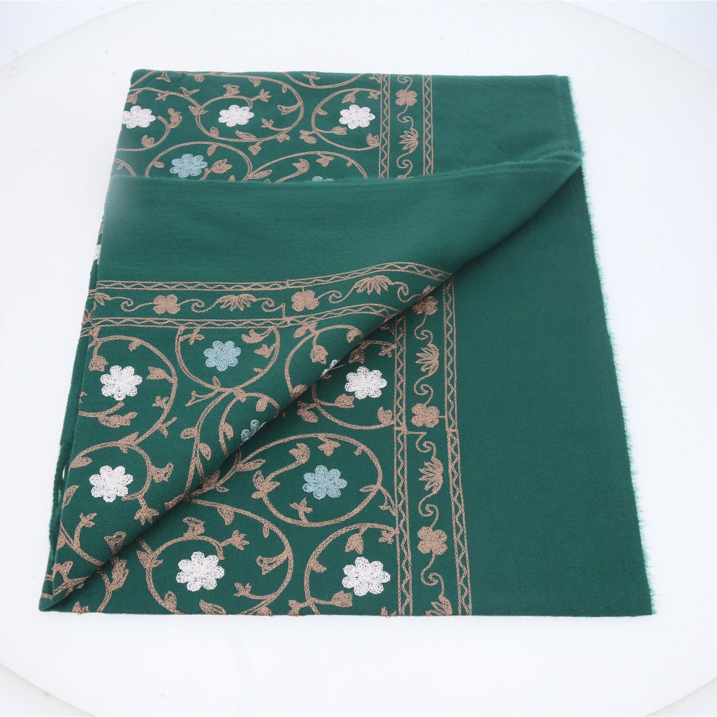 Cachecol Feminino Cashmere Bordado Floral Elegante com Franjas para Inverno Verde