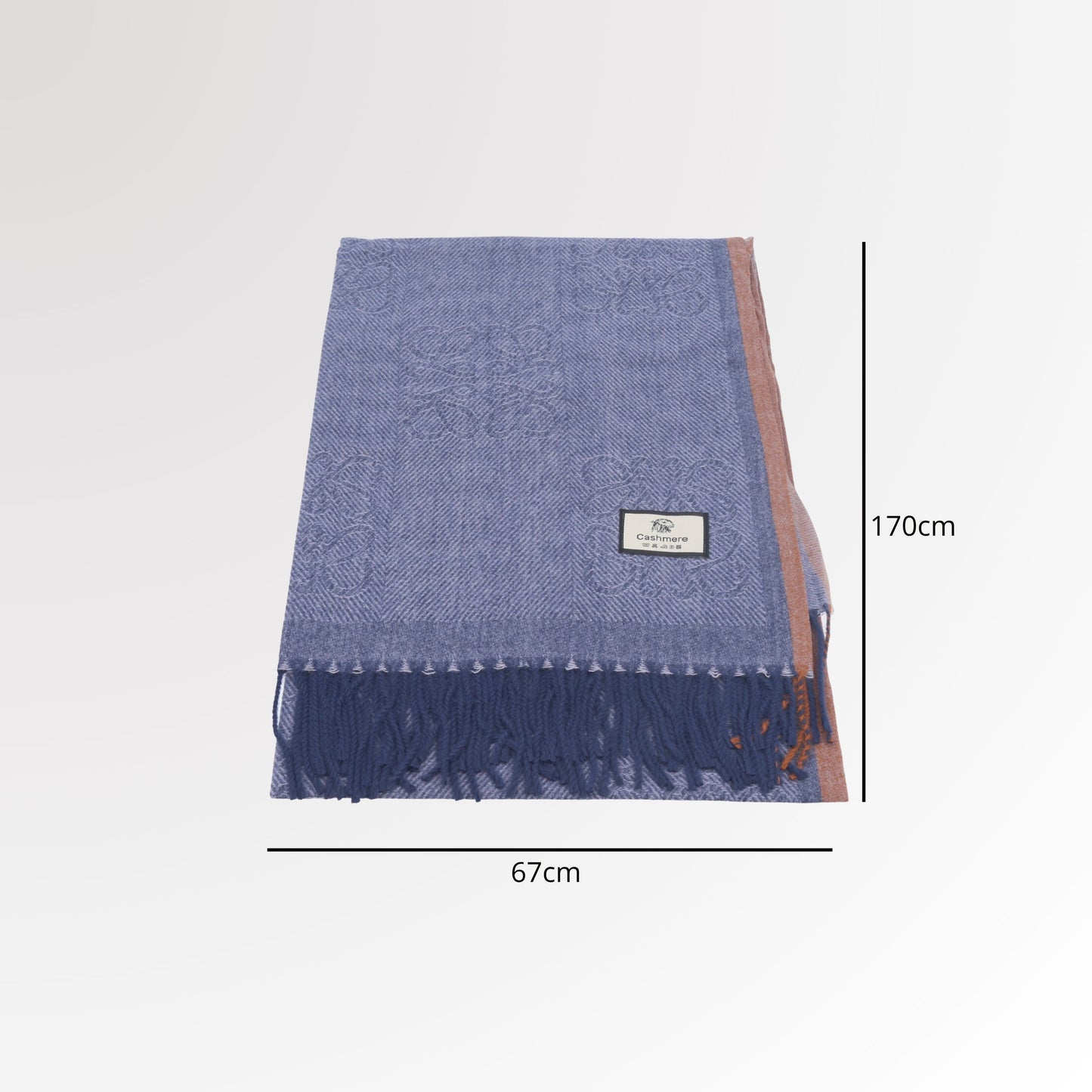 Cachecol com Estampa Boho e Acabamento em Franjas Azul