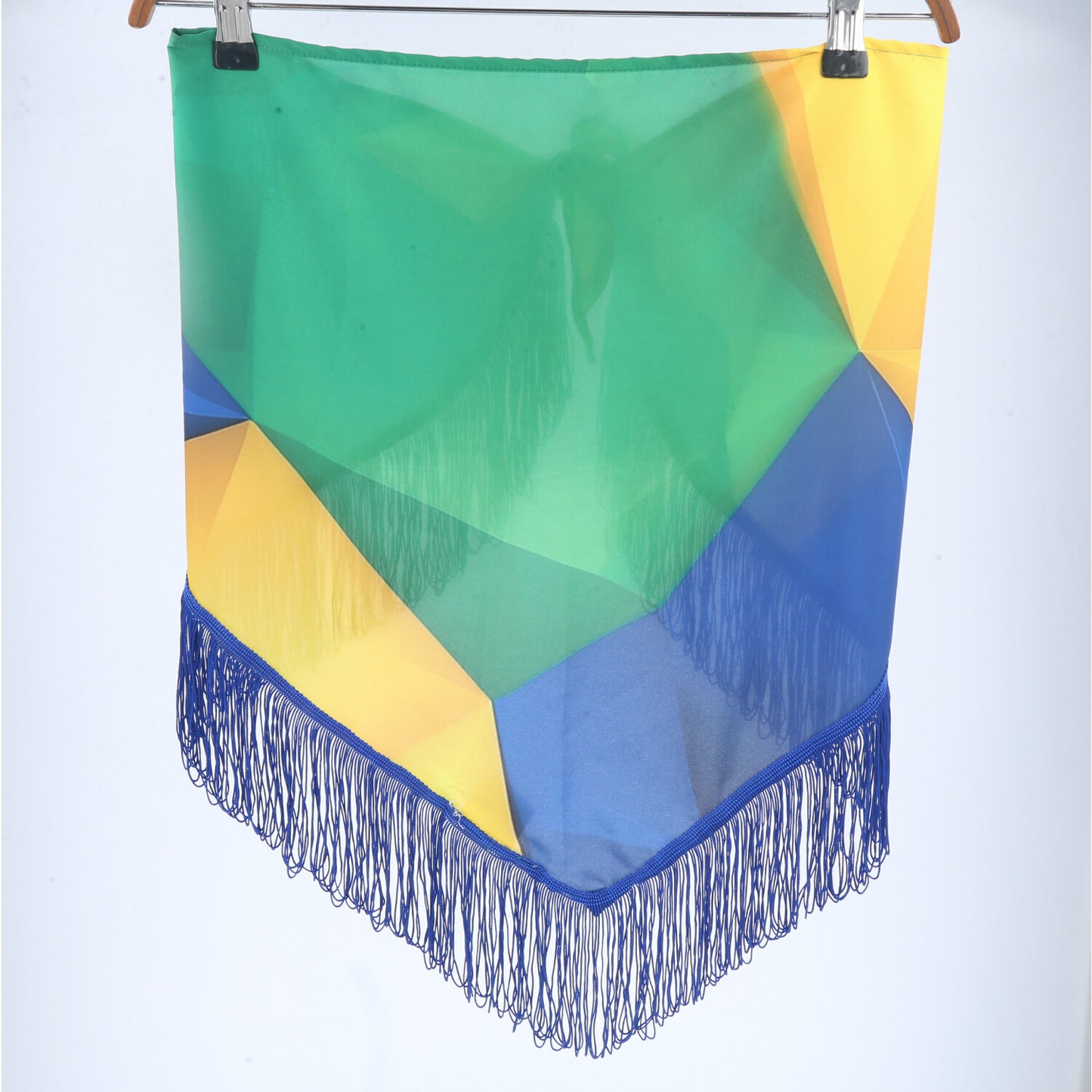LENÇO EM TECIDO COM ESTAMPA DO BRASIL E ACABAMENTO EM FRANJA Azul