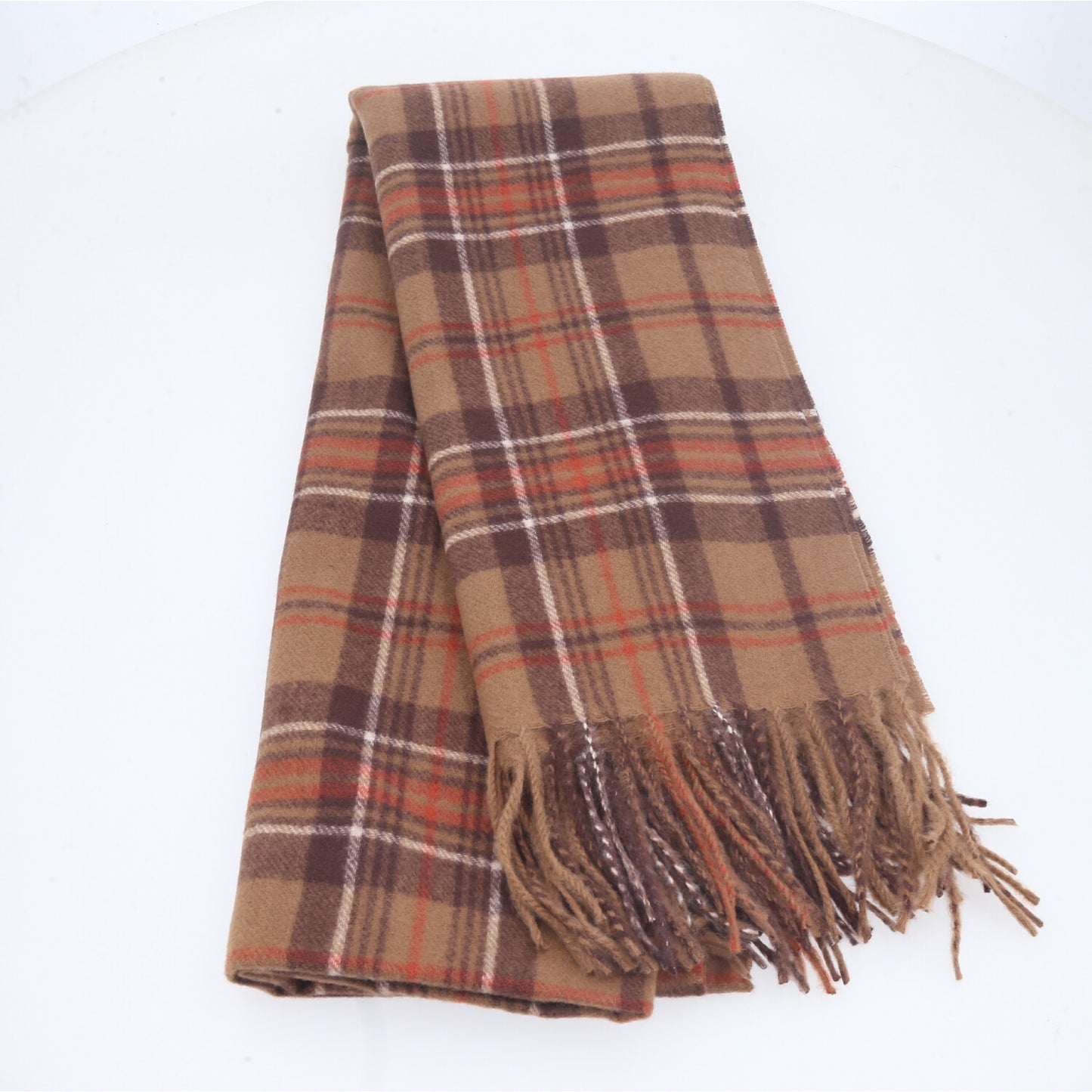 Cachecol Xadrez Feminino com Franjas Bege