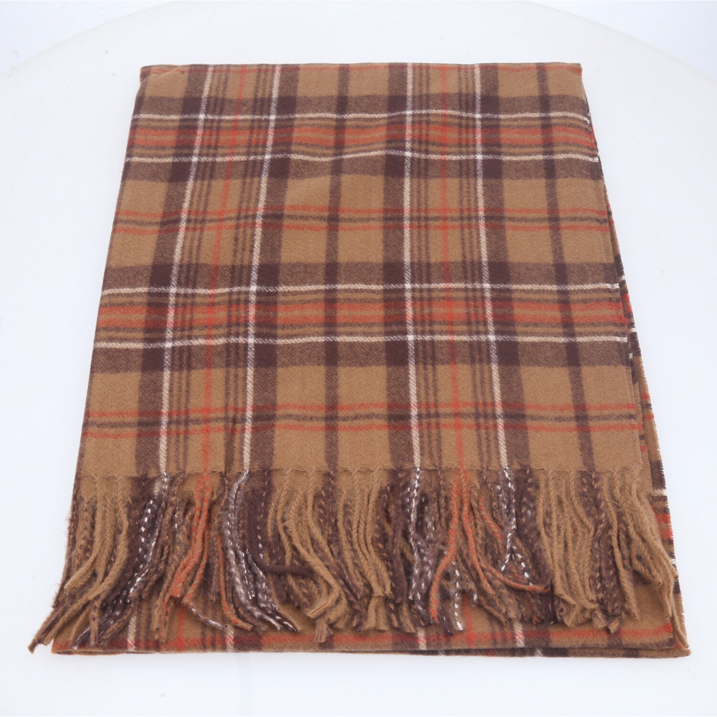 Cachecol Xadrez Feminino com Franjas Bege