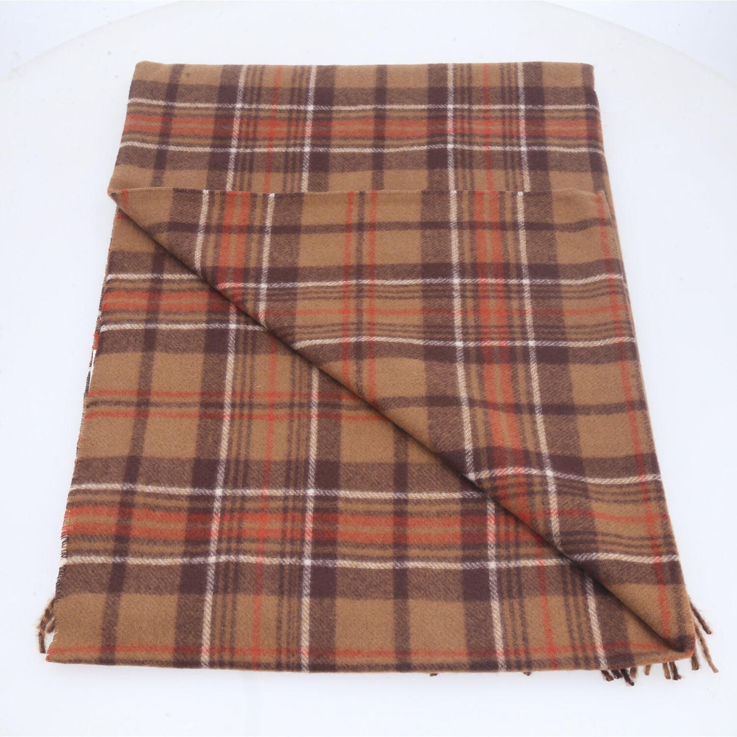 Cachecol Xadrez Feminino com Franjas Bege