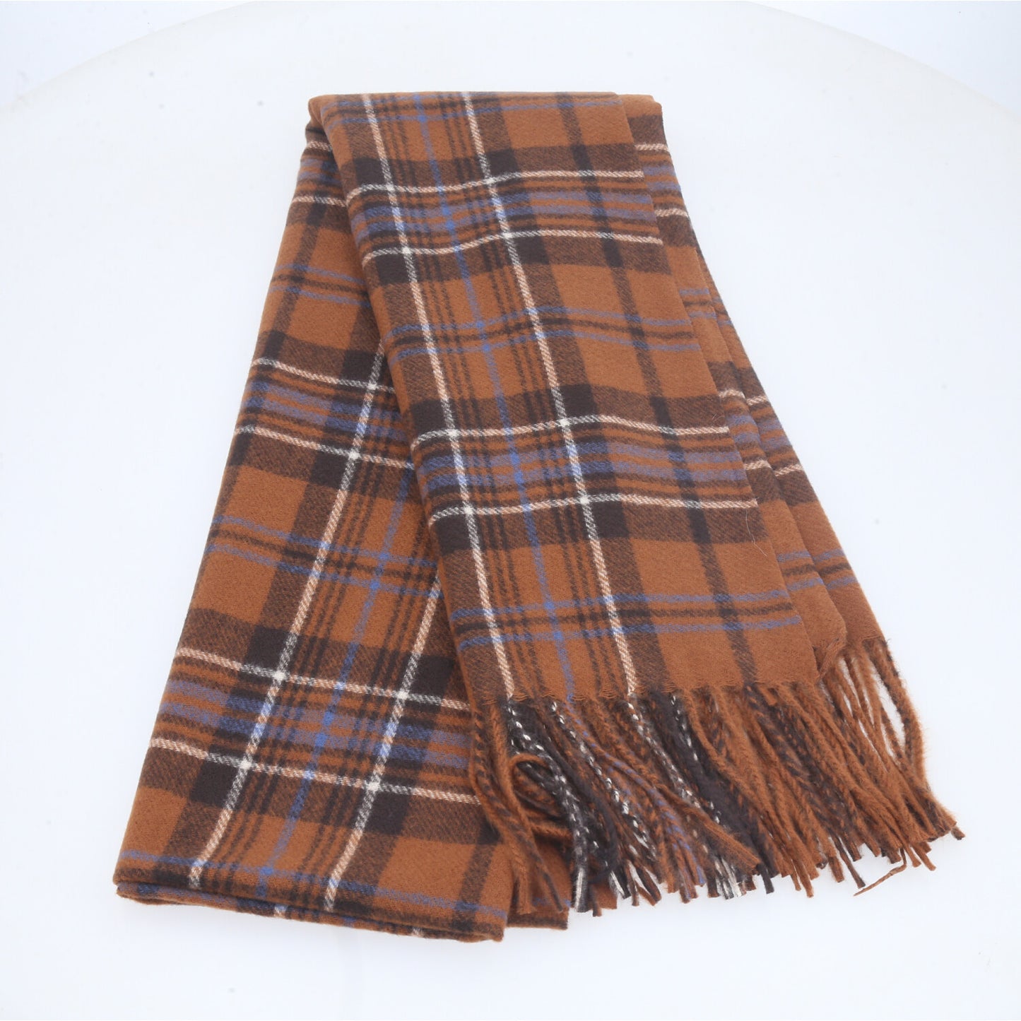 Cachecol Xadrez Feminino com Franjas Marrom