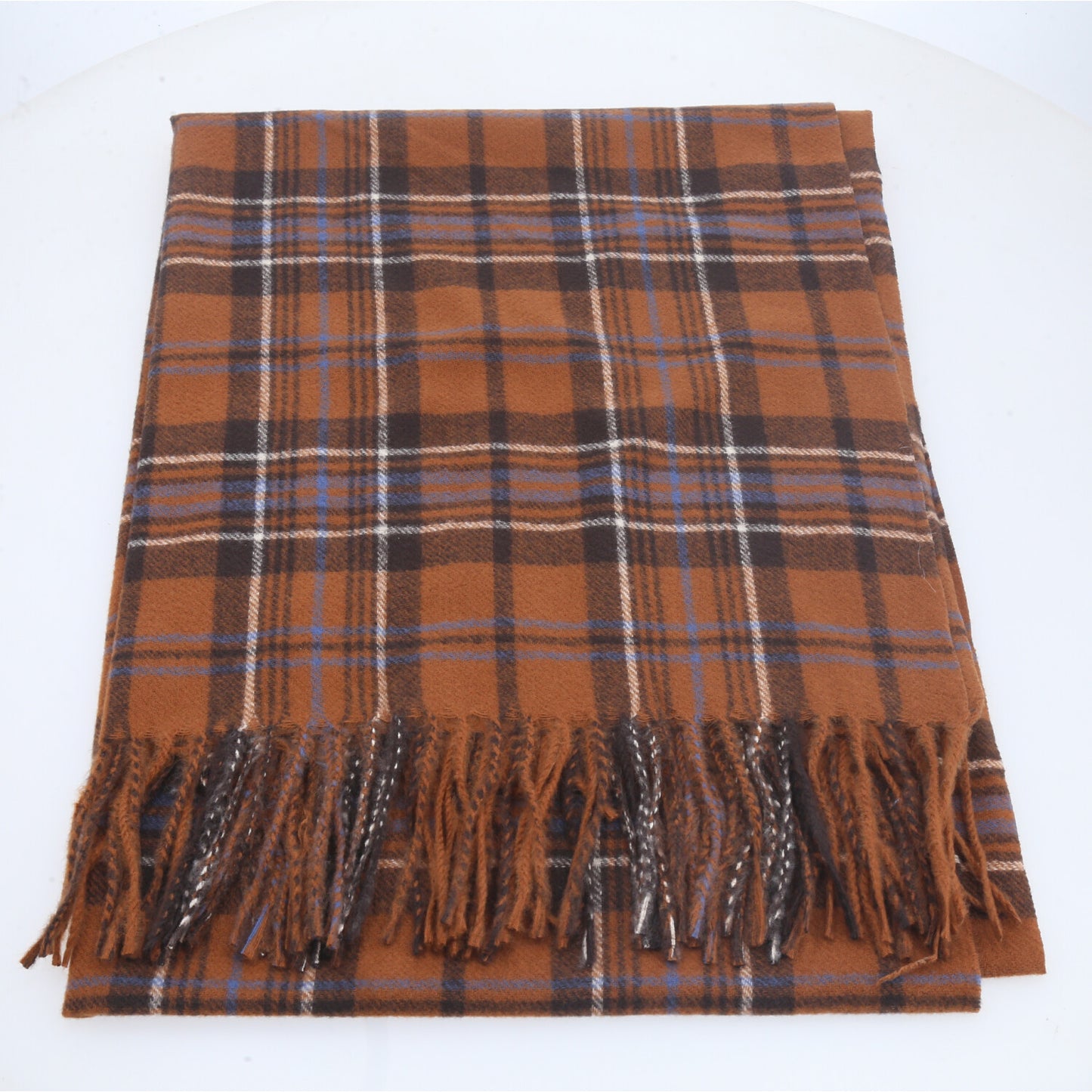 Cachecol Xadrez Feminino com Franjas Marrom