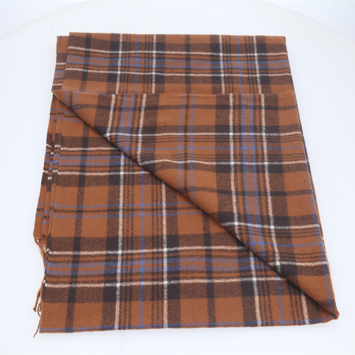 Cachecol Xadrez Feminino com Franjas Marrom