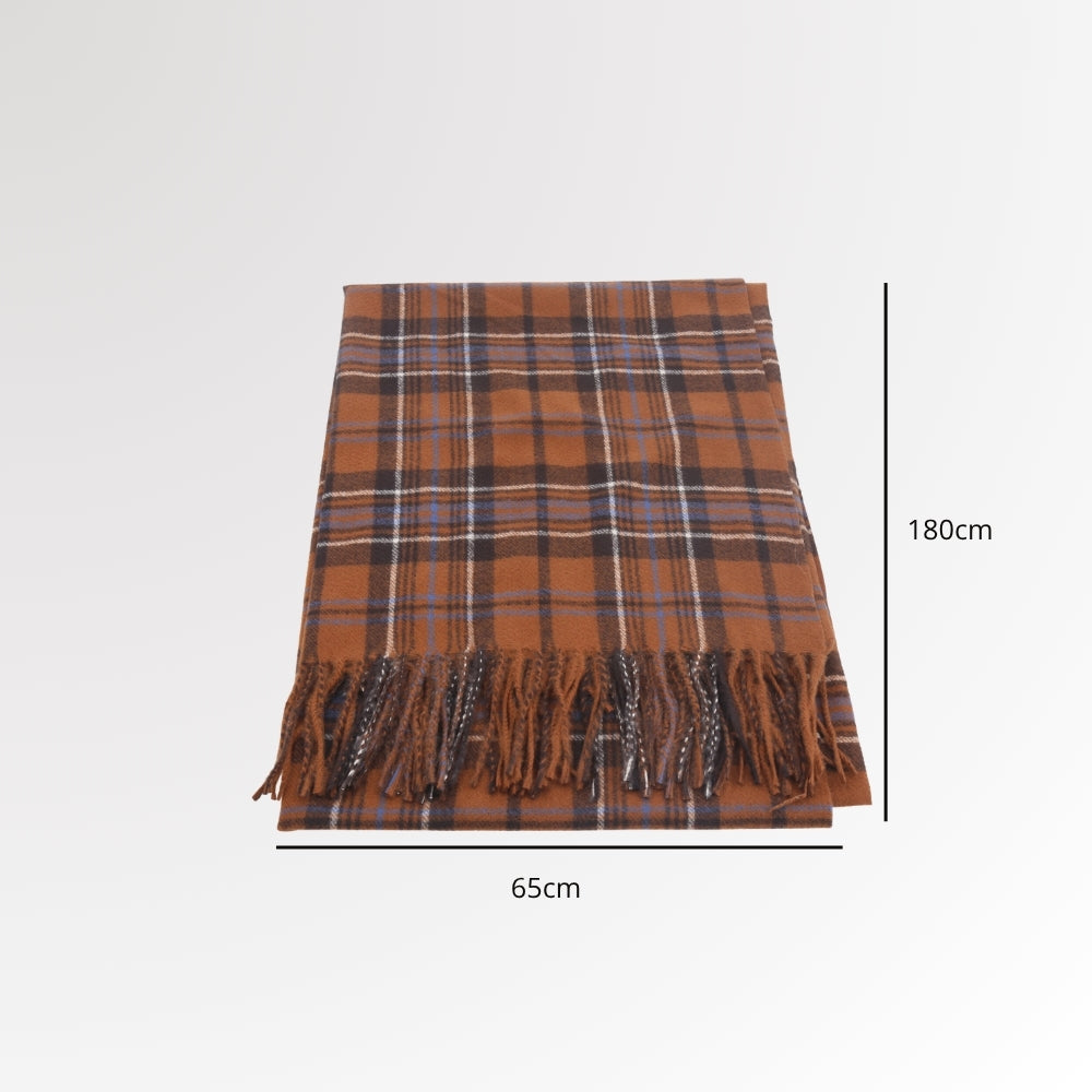 Cachecol Xadrez Feminino com Franjas Marrom