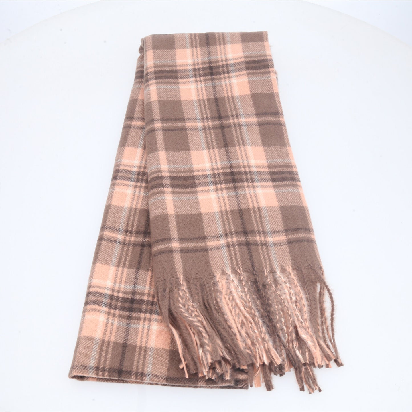 Cachecol Xadrez Feminino com Franjas Rose