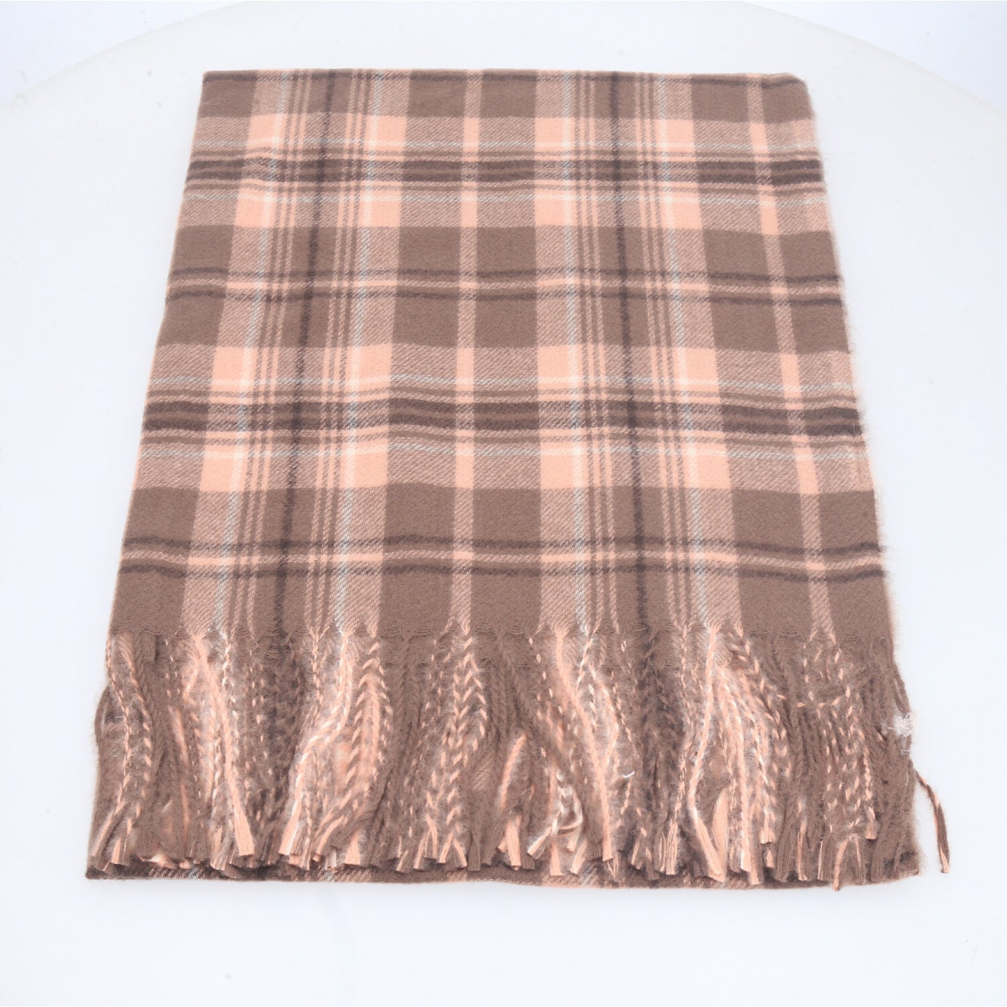 Cachecol Xadrez Feminino com Franjas Rose