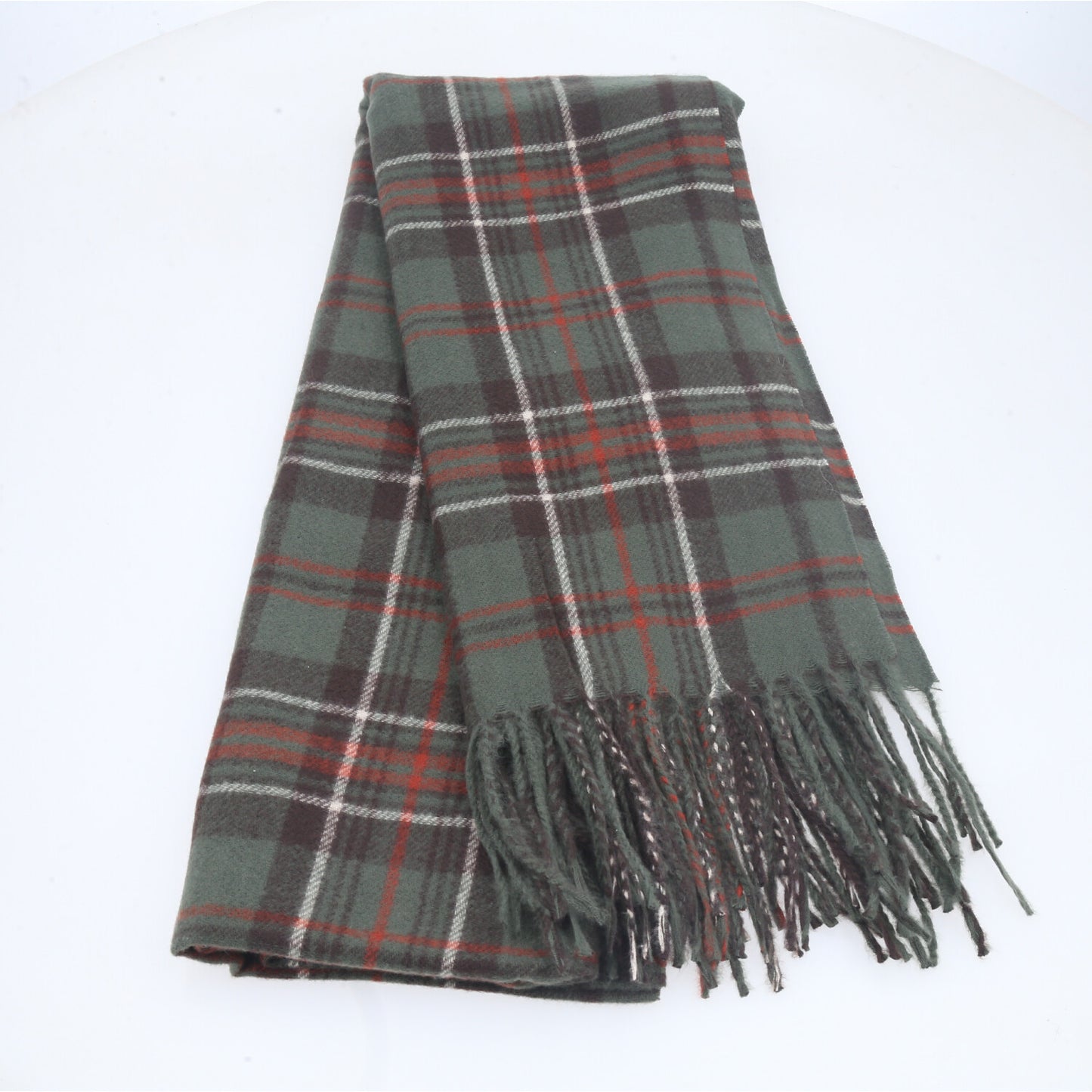 Cachecol Xadrez Feminino com Franjas Verde