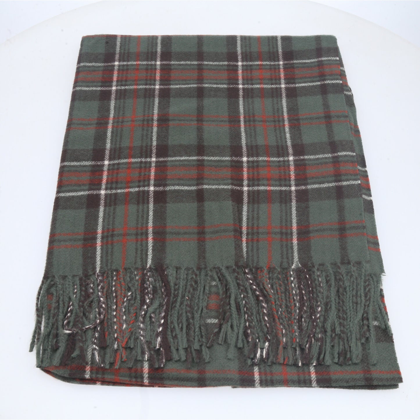 Cachecol Xadrez Feminino com Franjas Verde