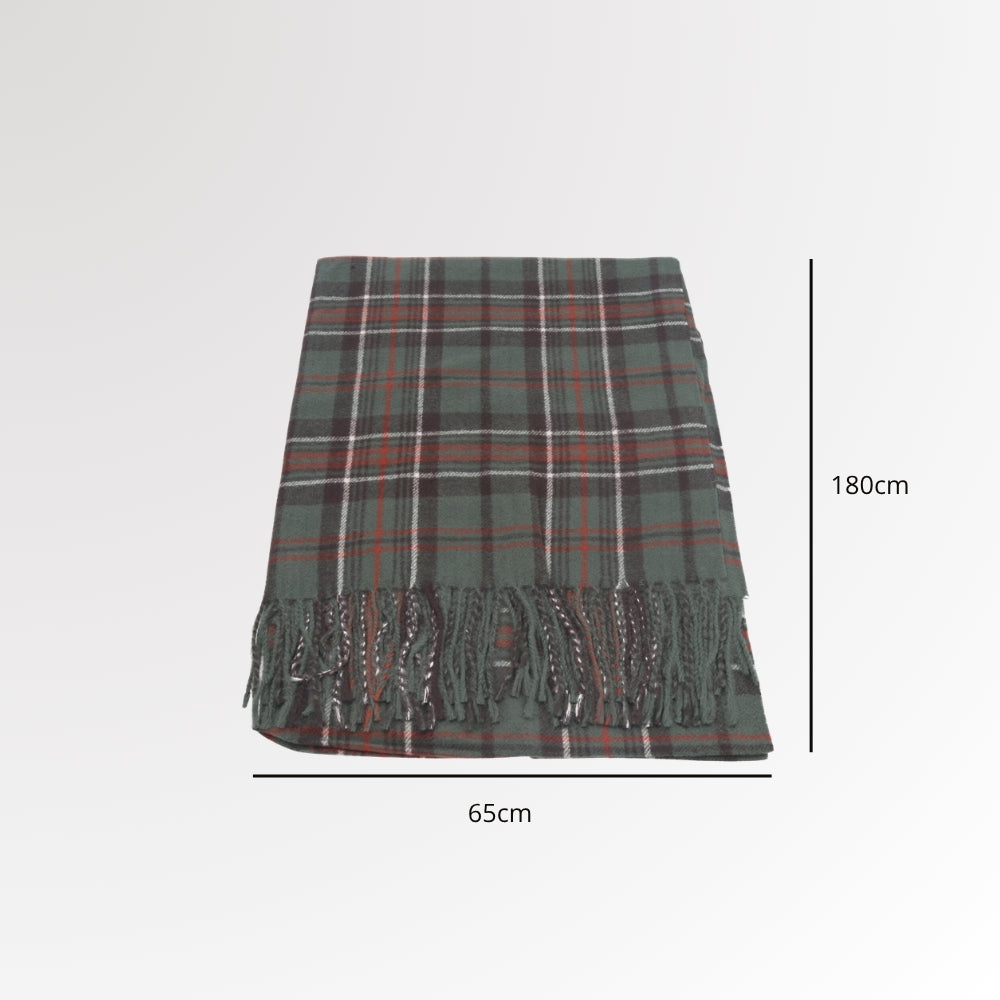 Cachecol Xadrez Feminino com Franjas Verde