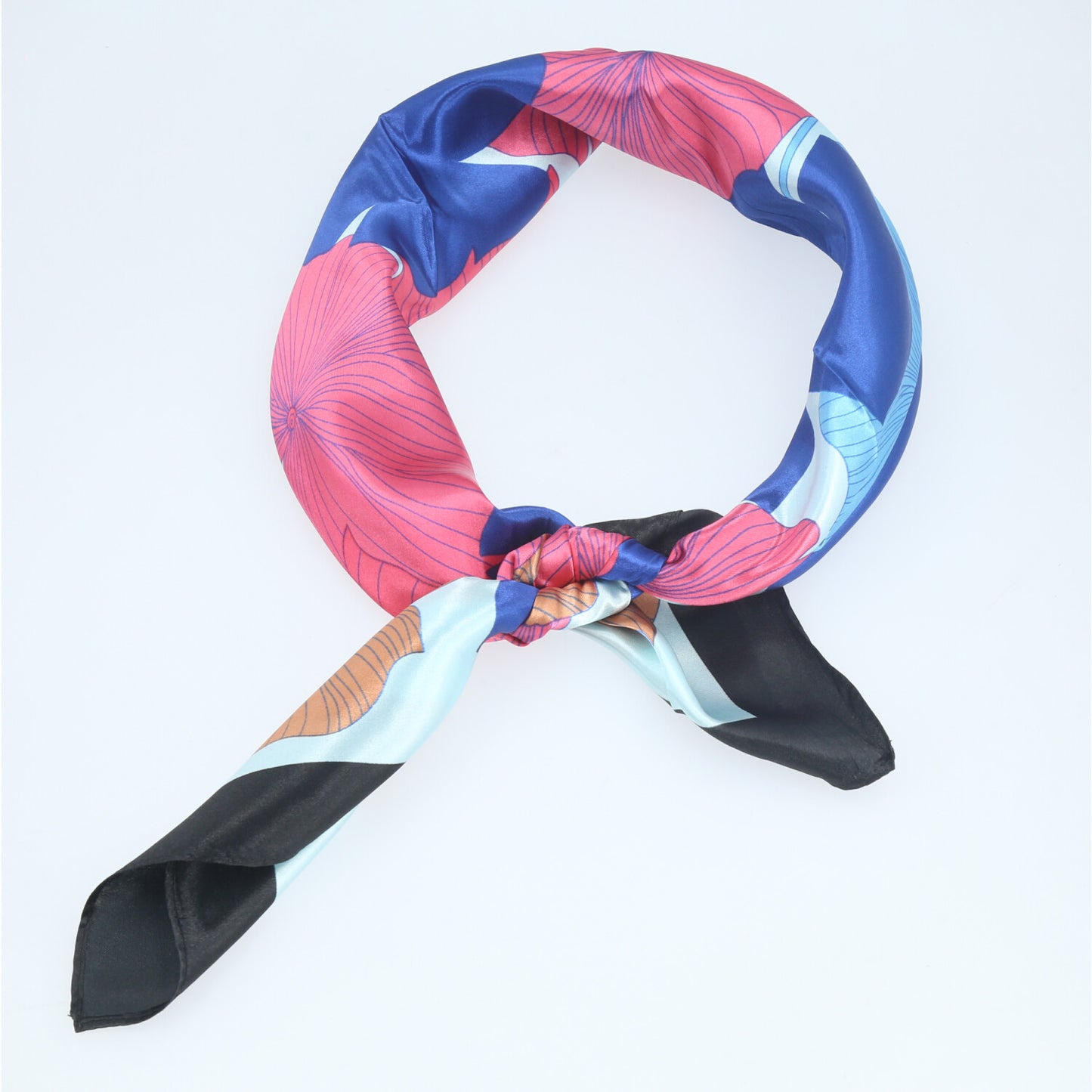 Lenço de Cetim com Estampa Floral Azul
