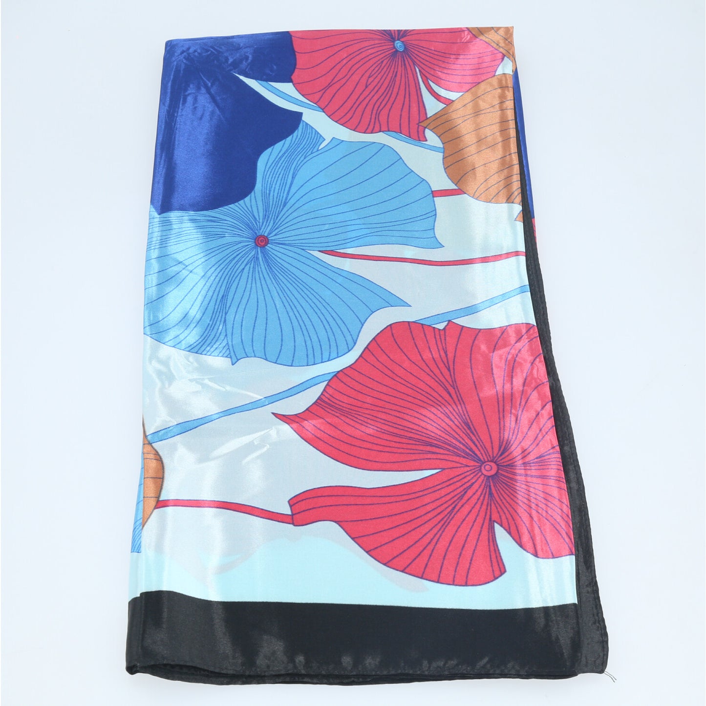 Lenço de Cetim com Estampa Floral Azul
