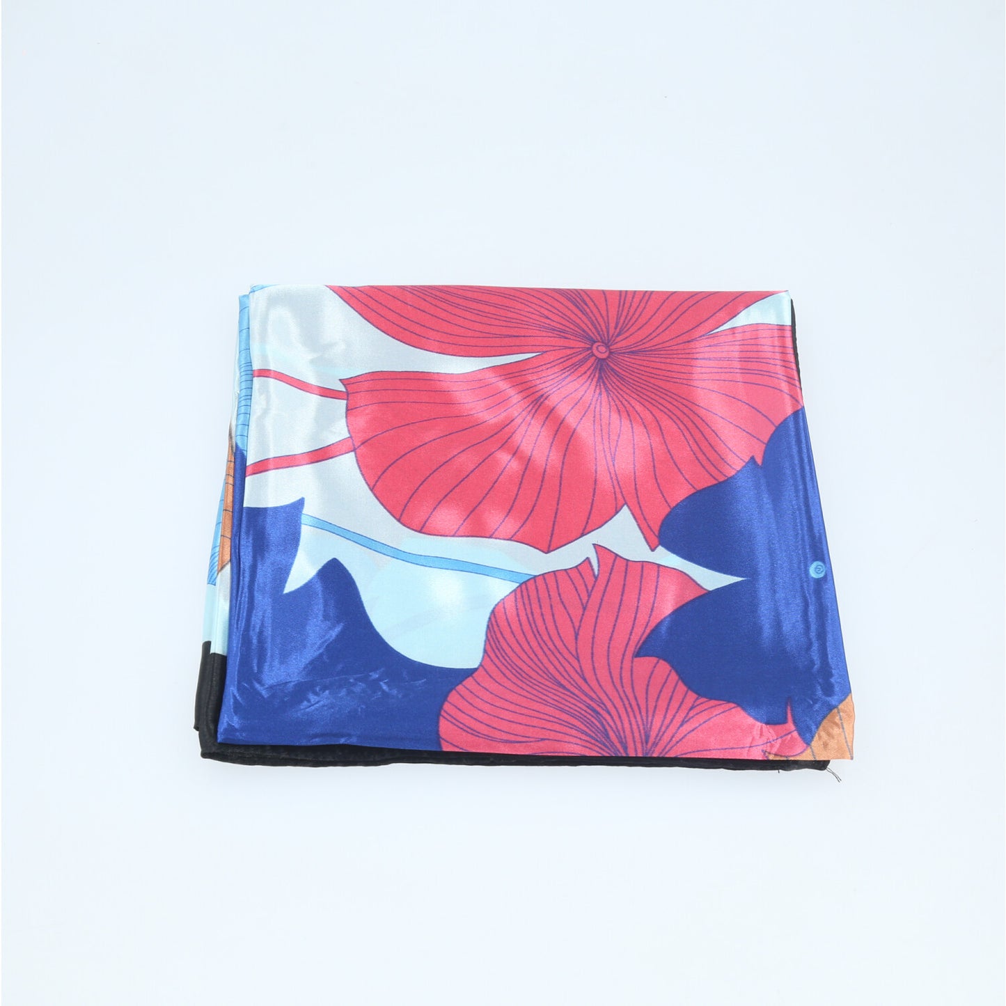 Lenço de Cetim com Estampa Floral Azul
